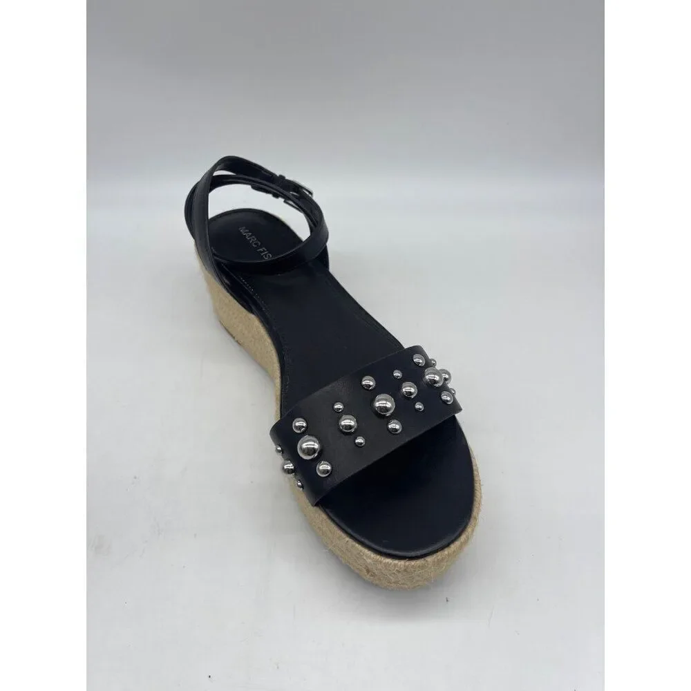 Marc Fisher Joyce Women Black Espadrille Studded Platform Slingback Sandal Size